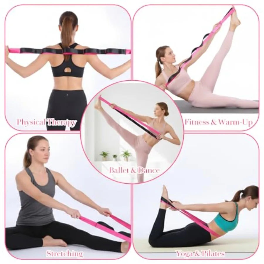 Stretch Straps with 12 Loops Non Elastic Yoga Straps with Door Buckle for Leg Stretching Yoga Stretching Band for Physical Ther