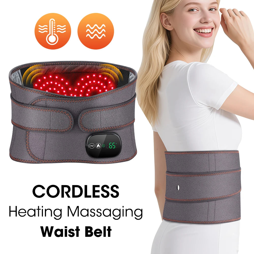 Heating Vibration Massager Belt, Dual Red Light Hot Compress Waist Support Brace Waist Back Massage Lumbar Support Belt