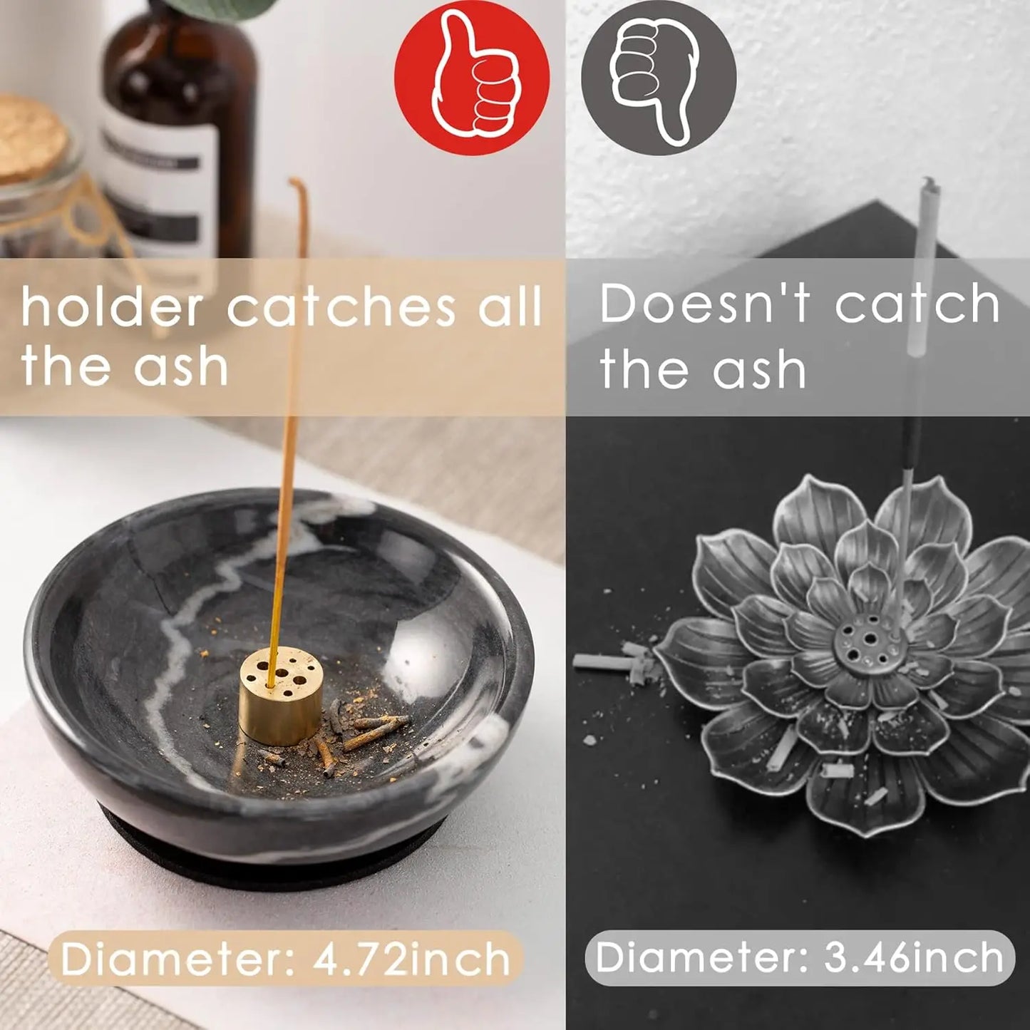 Natural Marble Incense Holder, 9 Holes Ash Catcher for Meditation, Black