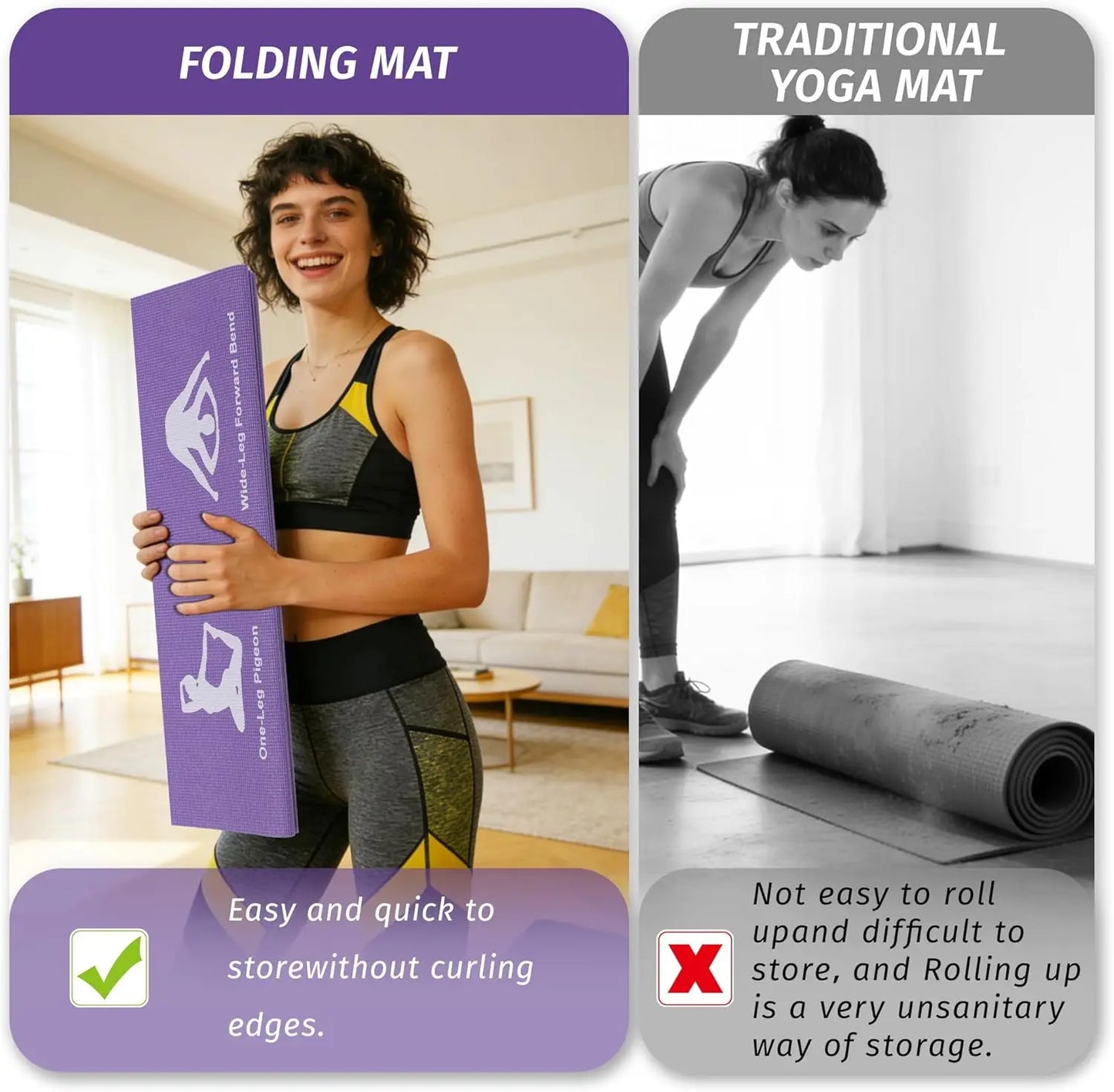 Extra Thick Foldable Yoga Mat with Printed Pose Chart for Pilates and Core Training at Home
