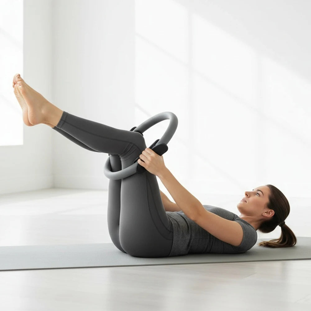 Pilates Ring Fitness Ring with Non Slip Handles for Core Workout (Light Grey)