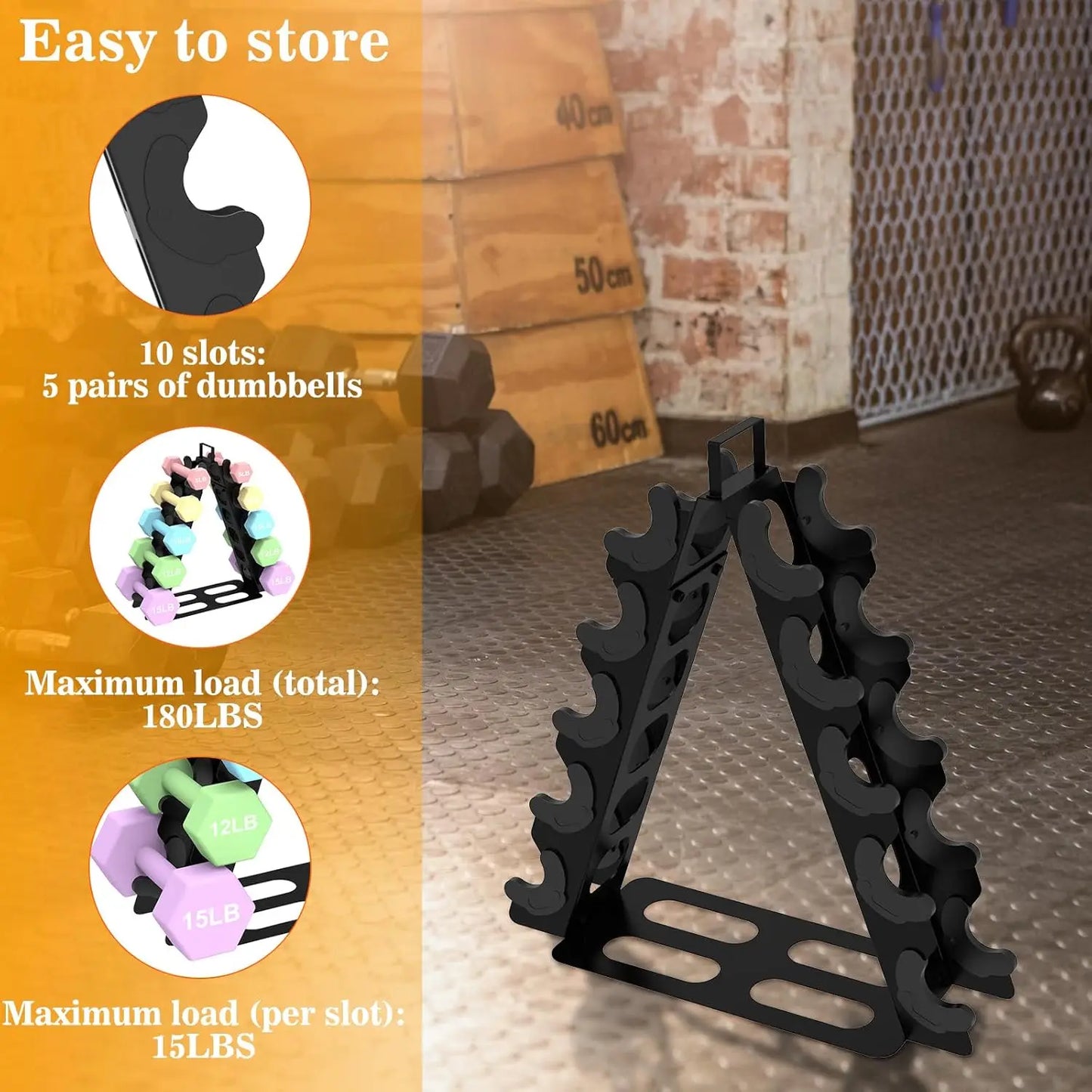 5-Tier A-Frame Metal Dumbbell Rack with Handle, Compact Weight Storage Organizer for Home Gym (Black)
