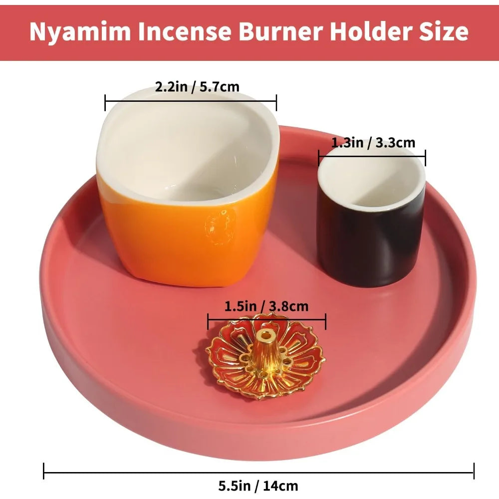 4 in 1 incense holder, 5.5" ceramic palo santo stick holder, sage holder for burning, sage incense burner for meditation yoga ro