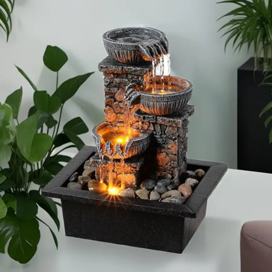 Tabletop Fountain with LED Light Soothing Water Flowing Sound Fountain Zen/Meditation Home/Office Decor Home Décor Relaxation I