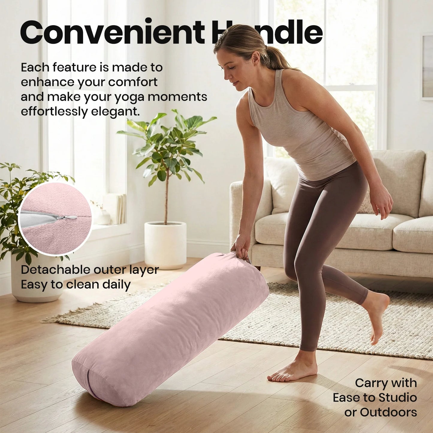 Yoga Bolster Pillow Pink Round Cylinder Meditation Cushion Soft Long Support Pillow Restorative Yoga Bolster for Yin Yoga Pilates Stretching Lumbar Back Neck Leg Support Home Fitness Yoga Studio Relaxation Floor Exercise Acce