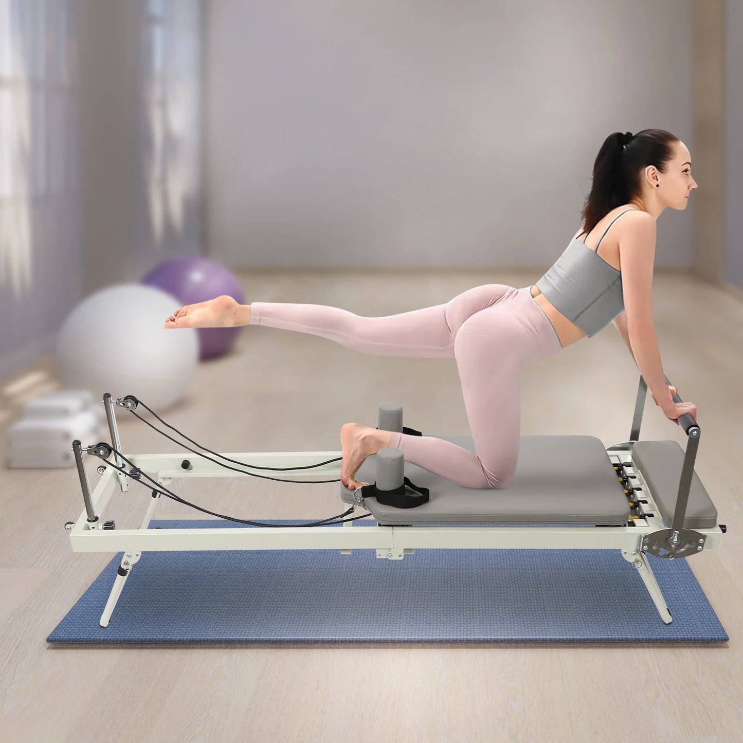 120kg/264.55lbs Foldable Pilates Reformer Machine, Multifunctional Yoga Fitness Equipment, Pilates Exercise Equipment