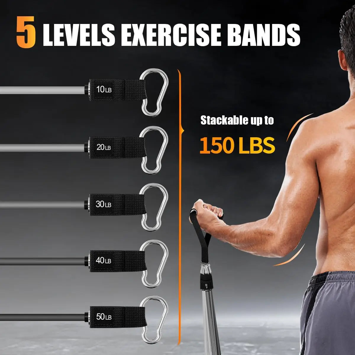 Resistance Bands Set with Handles, Door Anchor, Ankle Straps, 5 Levels, for Strength Training & Home Gym