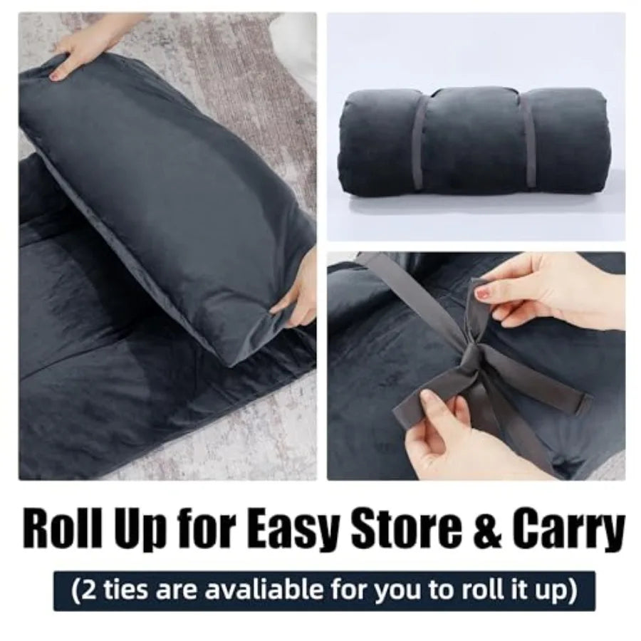 Floor Lounger Pillow Foldable and Tufted Design Long Floor Cushion for Yoga, Reading, Sleeping, Meditation, Elastic Band for Ro