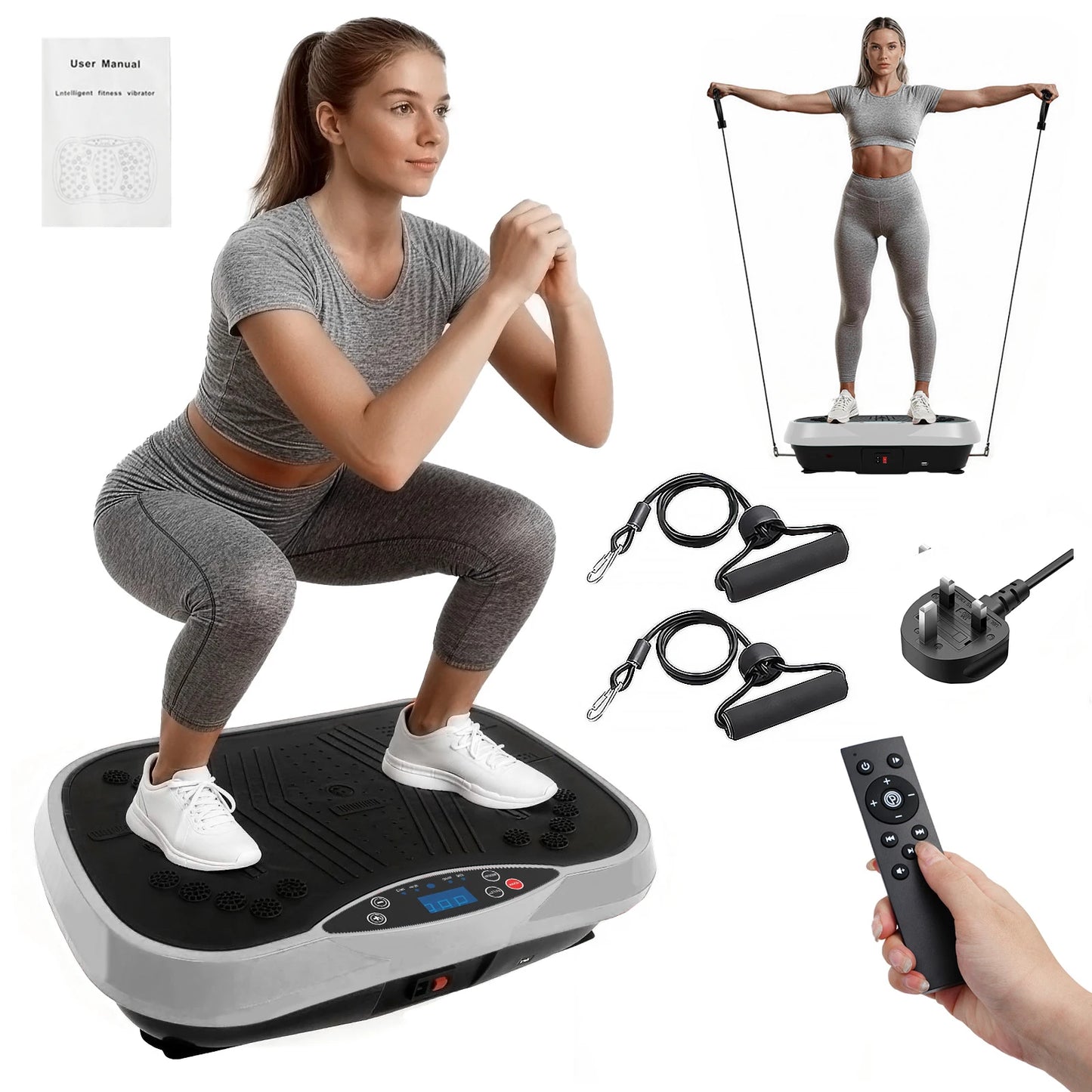 Portable Vibration Plate Exercise Machine Full-Body Workout with Bluetooth Resistance Bands Yoga Straps for Weight Loss &Shaping