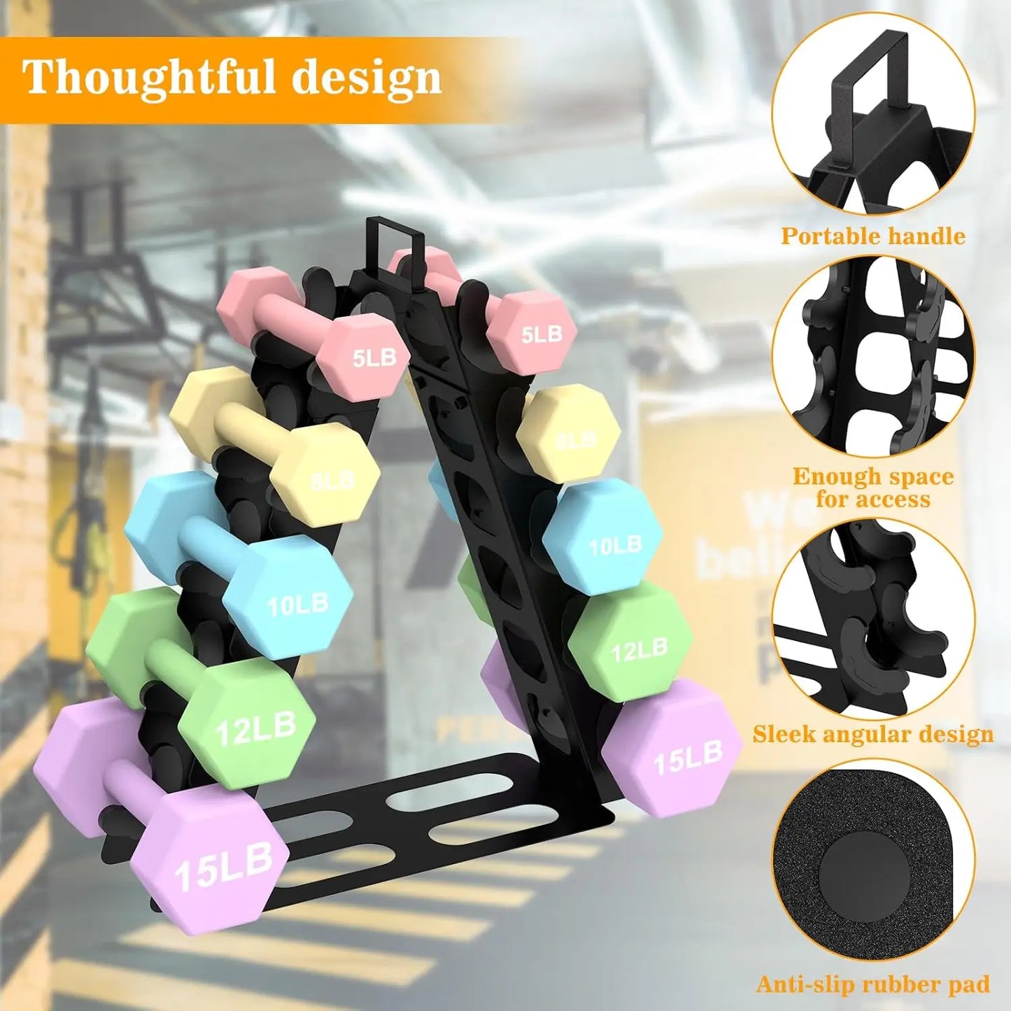 5-Tier A-Frame Metal Dumbbell Rack with Handle, Compact Weight Storage Organizer for Home Gym (Black)