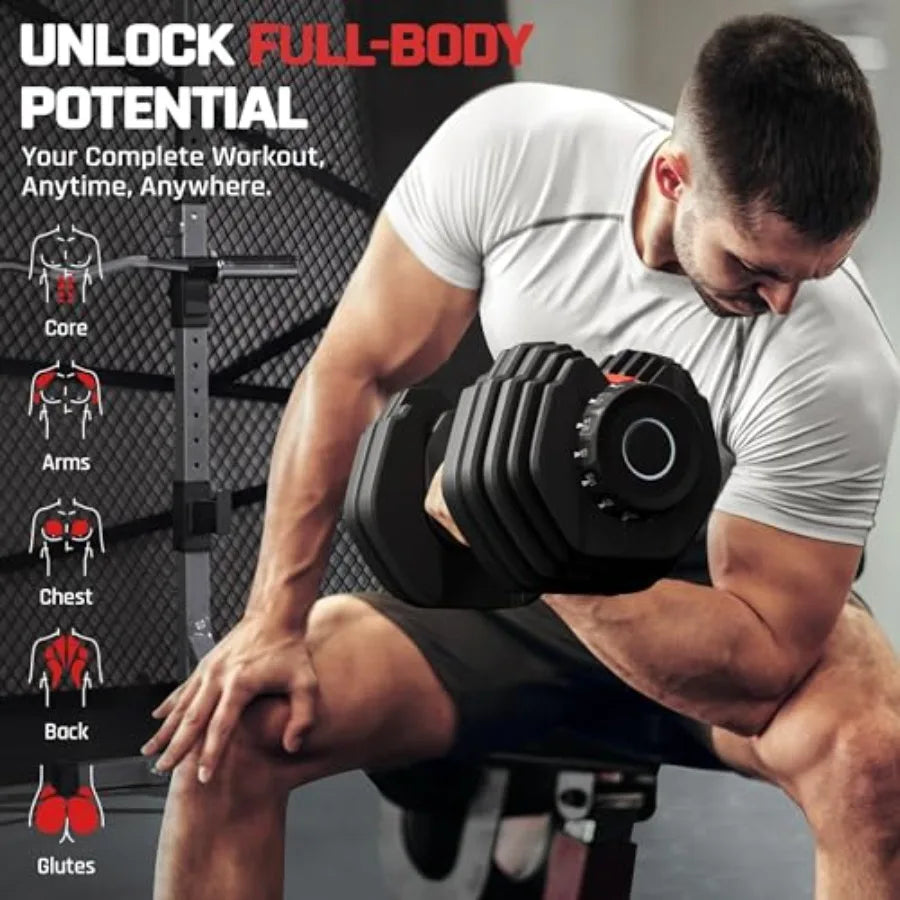 Adjustable Dumbbell Set 28/40/52.5/90LBS Fast Adjust Dumbbells with Anti-Slip Handle and Tray for Home Gym Strength Training in