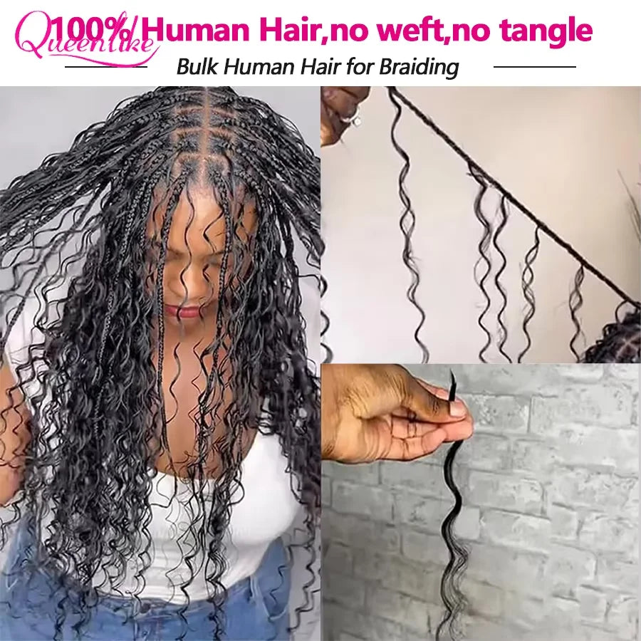 Queenlike Boho Braids Human Hair 18 20 Inch Deep Wave Bulk 50/100g Unprocessed Remy 100% Human Hair Extensions No Weft For Braiding Fast Delivery