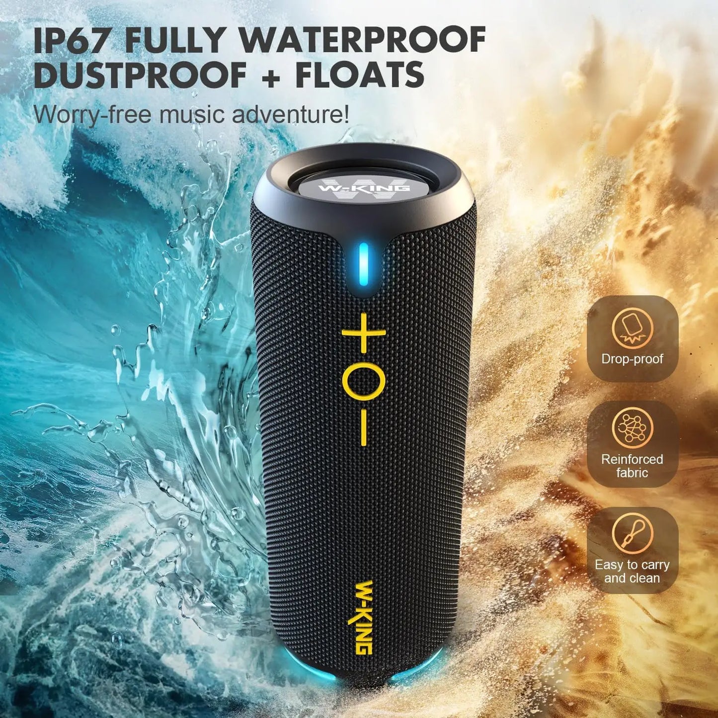 W-KING D320 40W Portable Speaker, IP67 Waterproof, APP Control, High-Quality Audio, TF/AUX, Dynamic Lights for Party, Outdoor, Shower