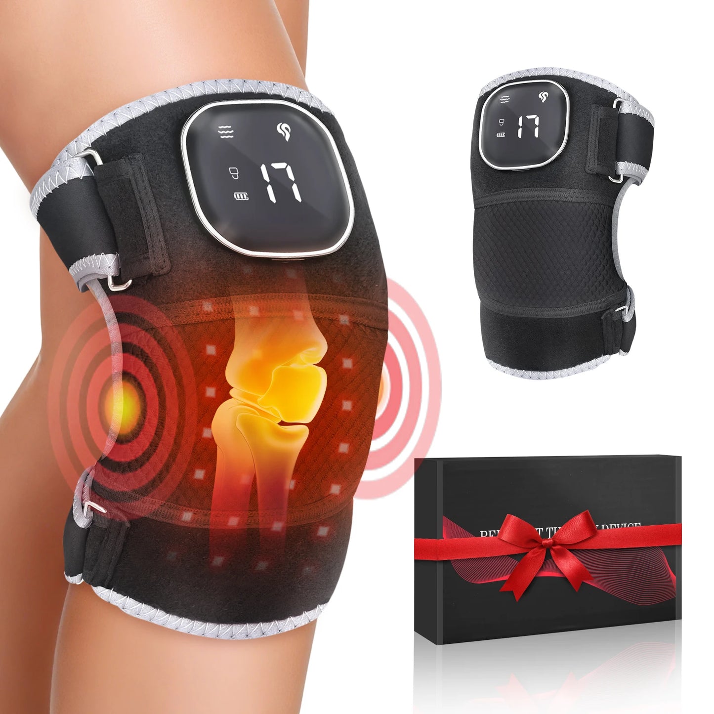 Cordless Red Light Knee Heating Vibration Massage 3-in-1 Electric Knee Massager with 5 Vibration & 6 Heating Modes Parents Elder