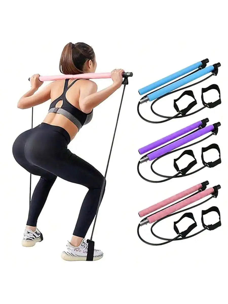 Pilates Bar Kit with Resistance Bands – Adjustable Metal Buckle, Full-Body Home Gym Workout for Men & Women