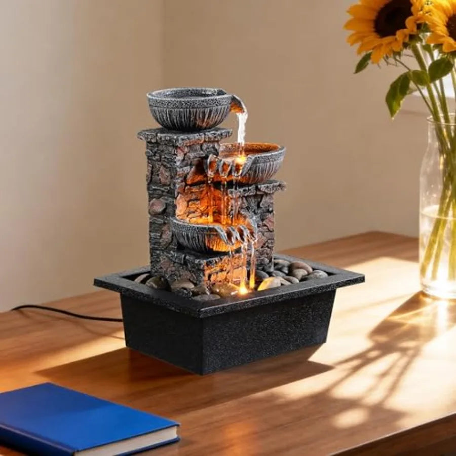 Tabletop Fountain with LED Light Soothing Water Flowing Sound Fountain Zen/Meditation Home/Office Decor Home Décor Relaxation I