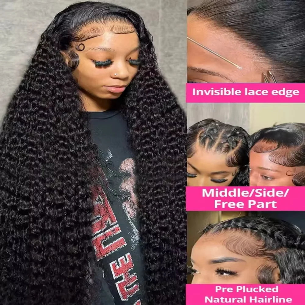 250 Density 40 42 Inch Loose Deep Wave Lace Frontal Wig 13x4 Hd Curly Human Hair Wigs  Water Wave Pre plucked Lace Front Wig