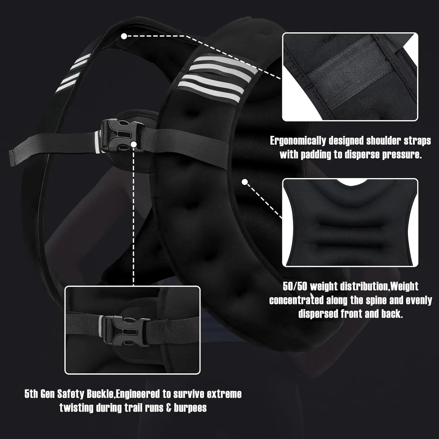 12lb Weight Vest with Reflective Stripe for Workout, Strength Training, Running, Fitness, Muscle Building, Weightlifting