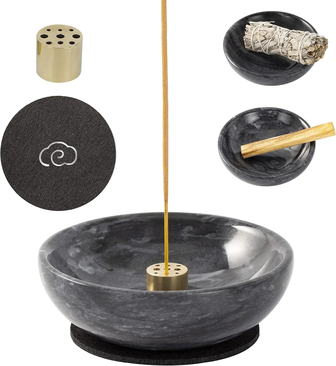Natural Marble Incense Holder, 9 Holes Ash Catcher for Meditation, Black