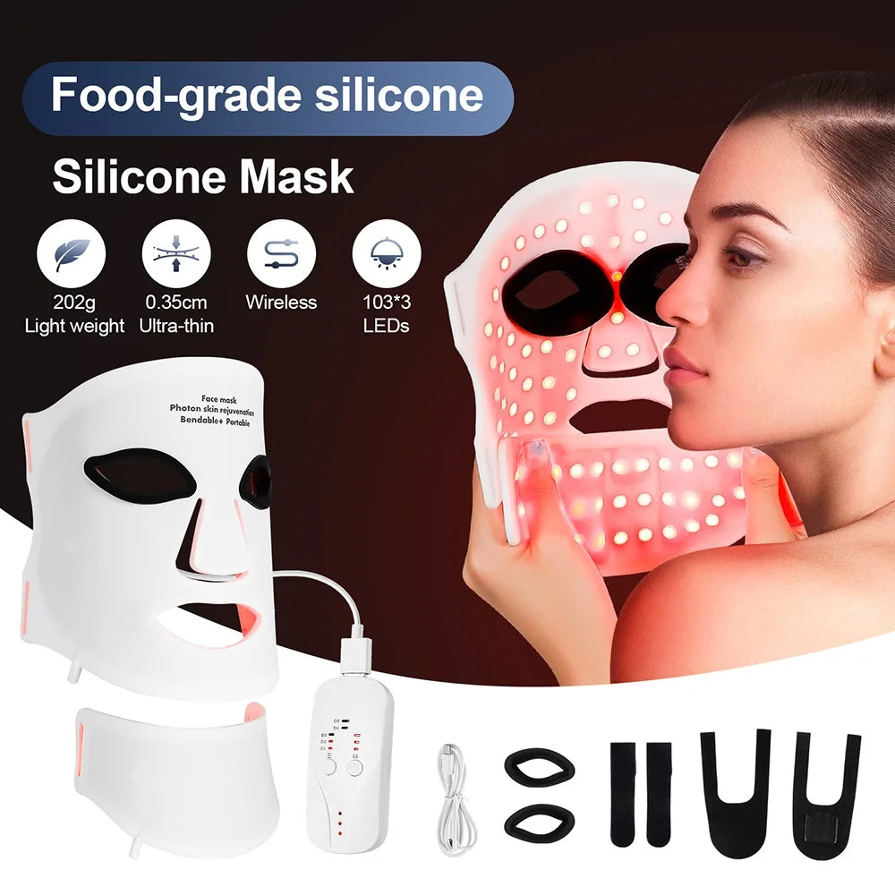 Iebilif Wireless LED Face And Neck Light Therapy Mask