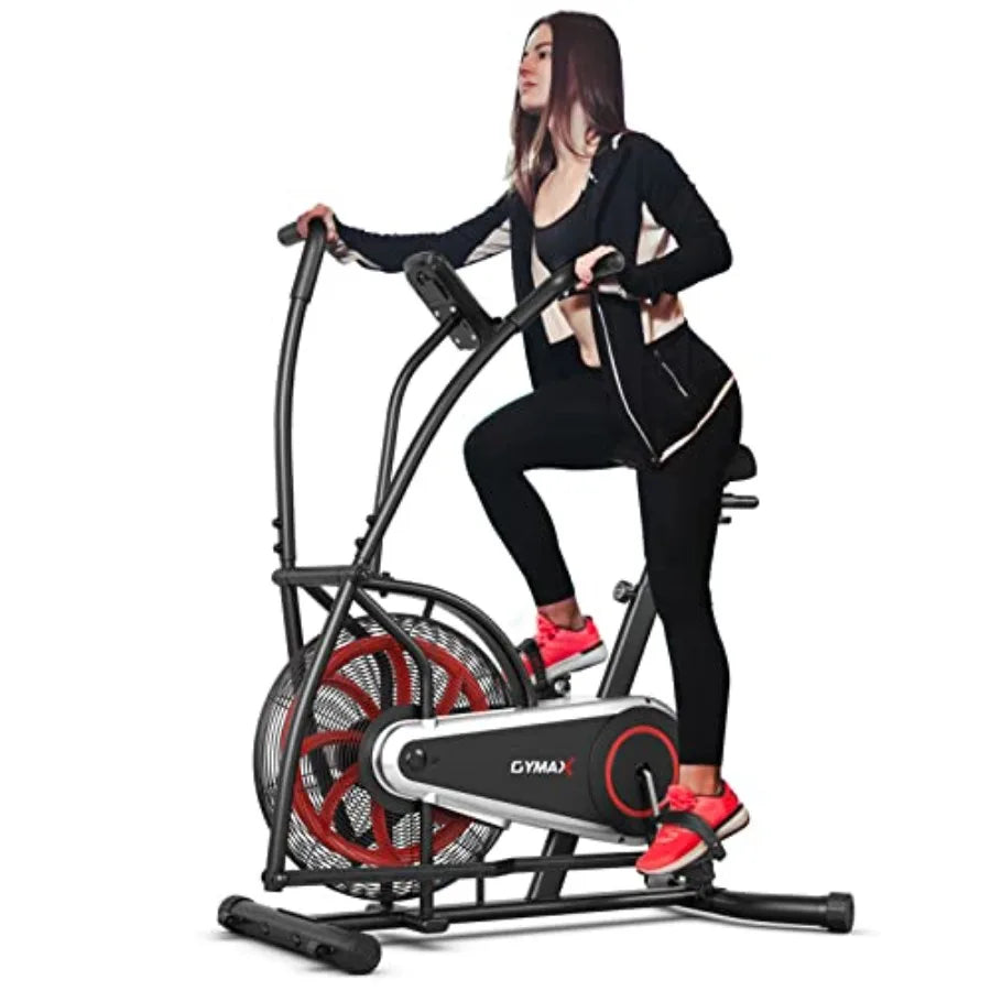 Upright Exercise Bike with Air Resistance and LCD Monitor for Home Gym Cardio Workout Adjustable Fitness Bike with Phone Holder