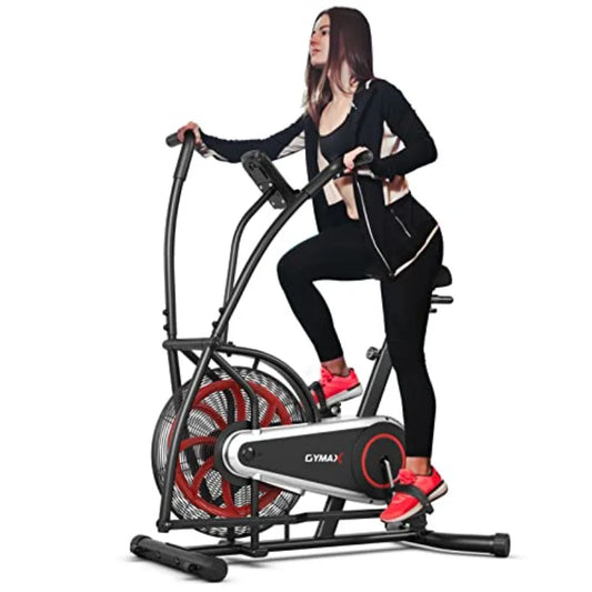 Upright Exercise Bike with Air Resistance and LCD Monitor for Home Gym Cardio Workout Adjustable Fitness Bike with Phone Holder