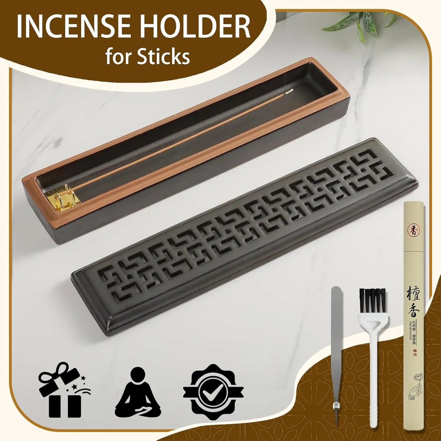 Japanese Ceramic Incense Holder with Ash Catcher for Sticks, Unique Lever Design, Home Decor for Meditation Yoga
