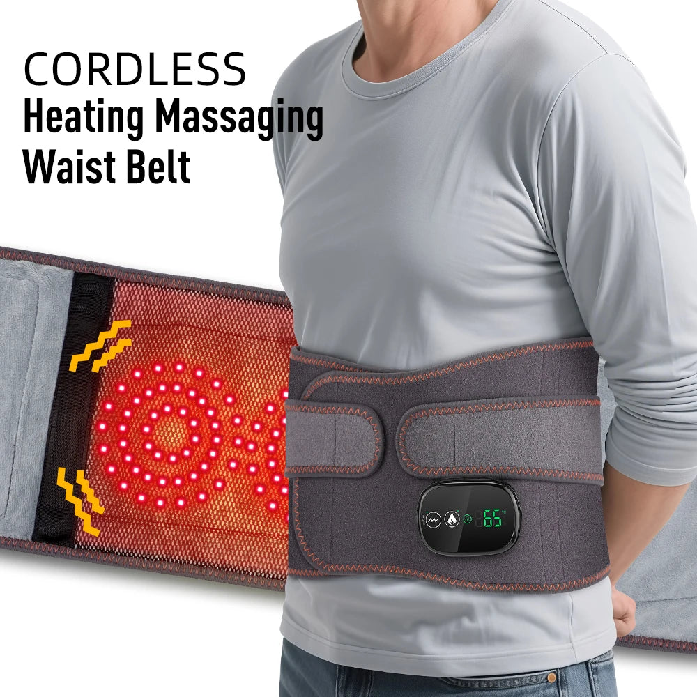 Heating Vibration Massager Belt, Dual Red Light Hot Compress Waist Support Brace Waist Back Massage Lumbar Support Belt