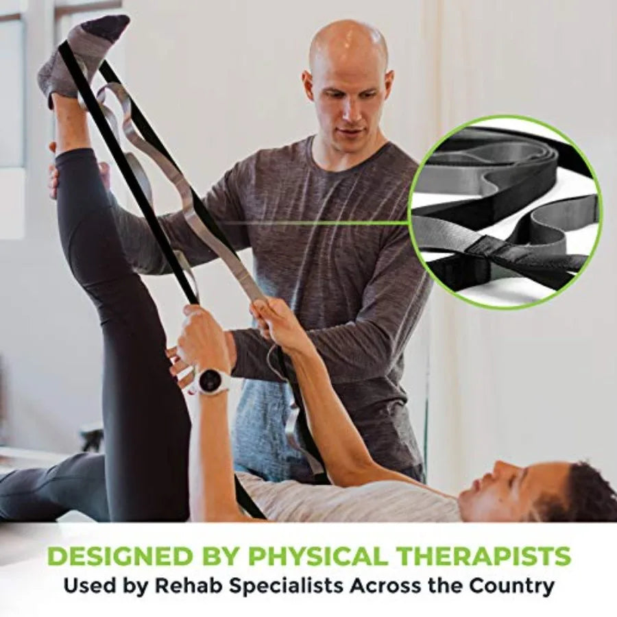 Stretching Strap for Physical Therapy 12 Multi-Loop Stretch Strap 1 W x 8' L Neoprene Handles Yoga Straps for Stretching Leg St