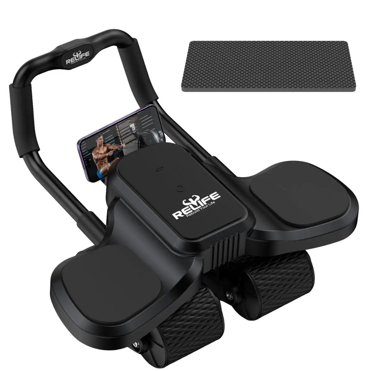 RELIFE 2 in 1 Ab Wheel Roller with Elbow Support & Knee Mat - Automatic Rebound Upgraded Four-wheel Core Workout Home Gym Abs
