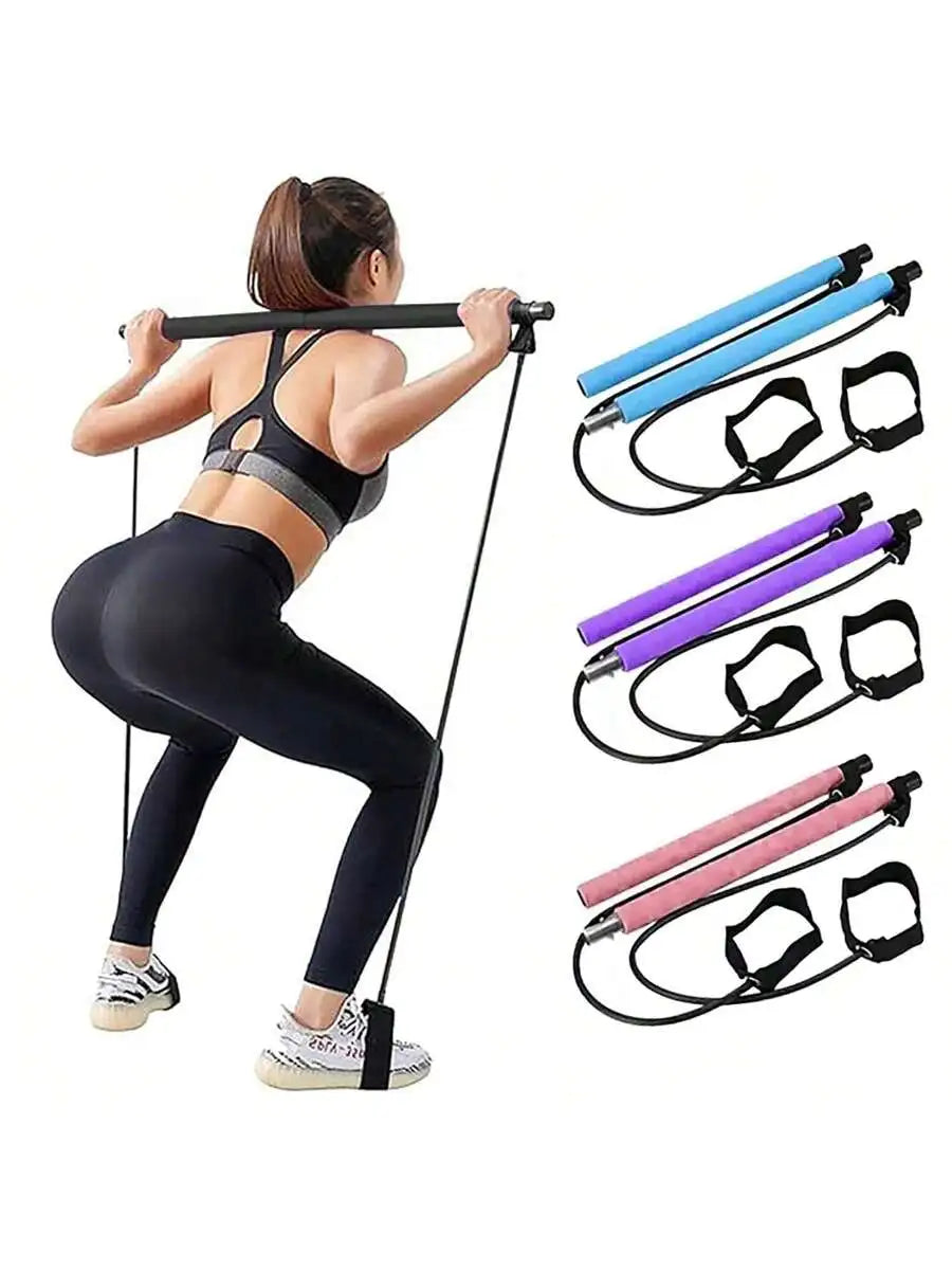 Pilates Bar Kit with Resistance Bands – Adjustable Metal Buckle, Full-Body Home Gym Workout for Men & Women