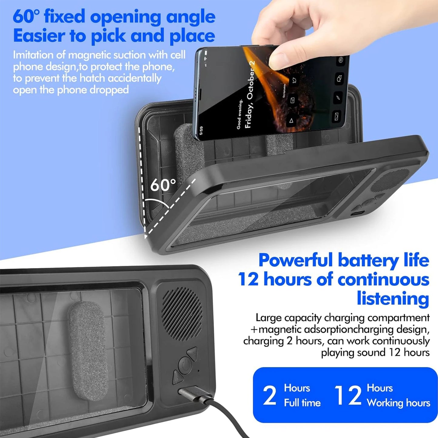 Wall Mounted Phone Holder 480° Rotation Touch Screen IPX5 Waterproof Bluetooth Speaker Shower Storage Case Mobile Phone Stand
