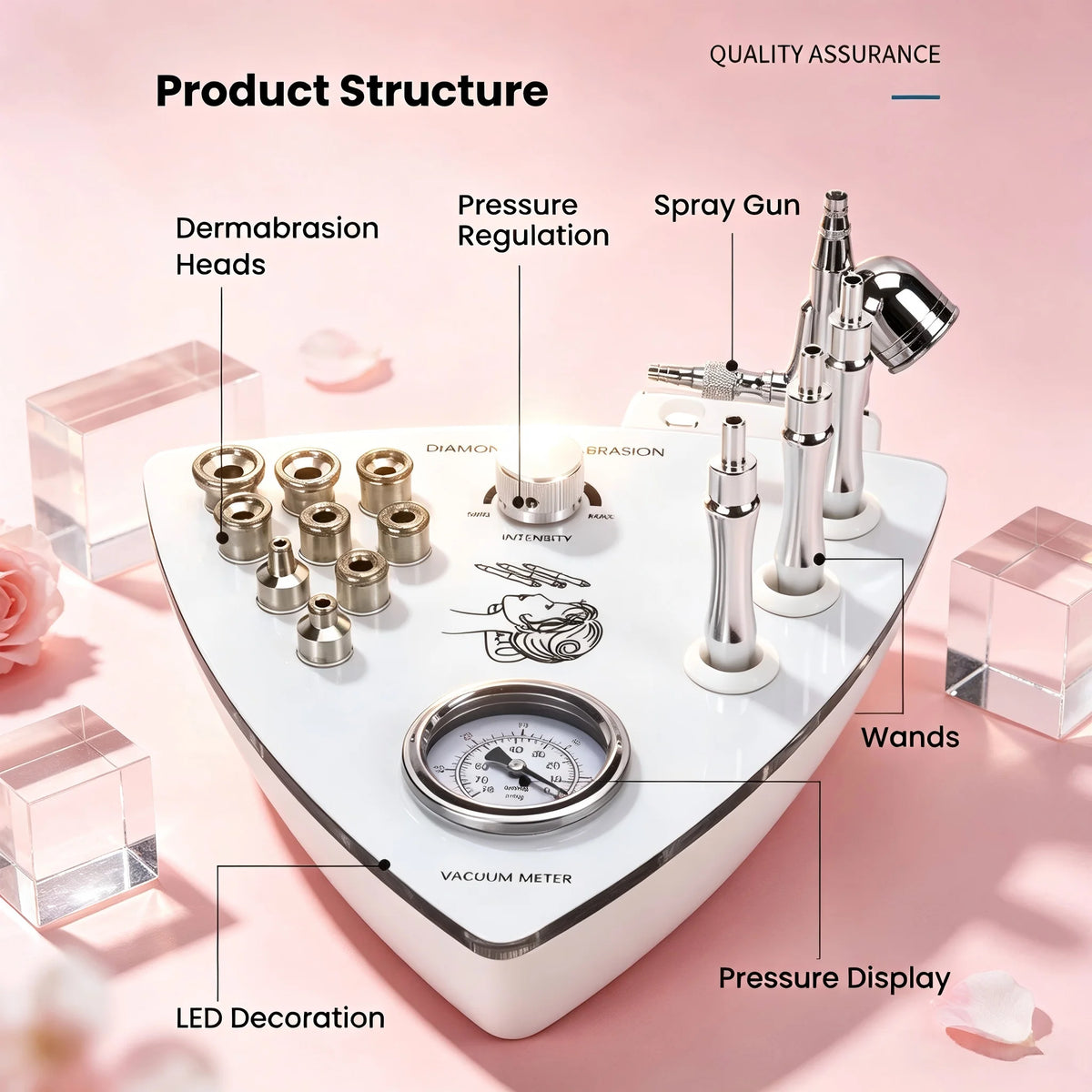 3 in 1 Professional Facial Skin Care Beauty Device with Diamond Microdermabrasion, Vacuum Spray, and Hydration Function, 65-68cmHg Vacuum Pressure for Facial Exfoliation, Peeling, Blackhead Removal, and Skin Hydration, Ideal