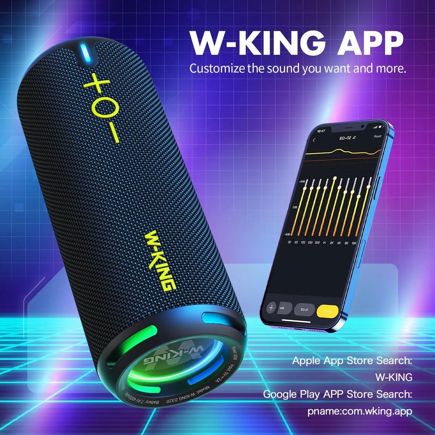 W-KING D320 40W Portable Speaker, IP67 Waterproof, APP Control, High-Quality Audio, TF/AUX, Dynamic Lights for Party, Outdoor, Shower