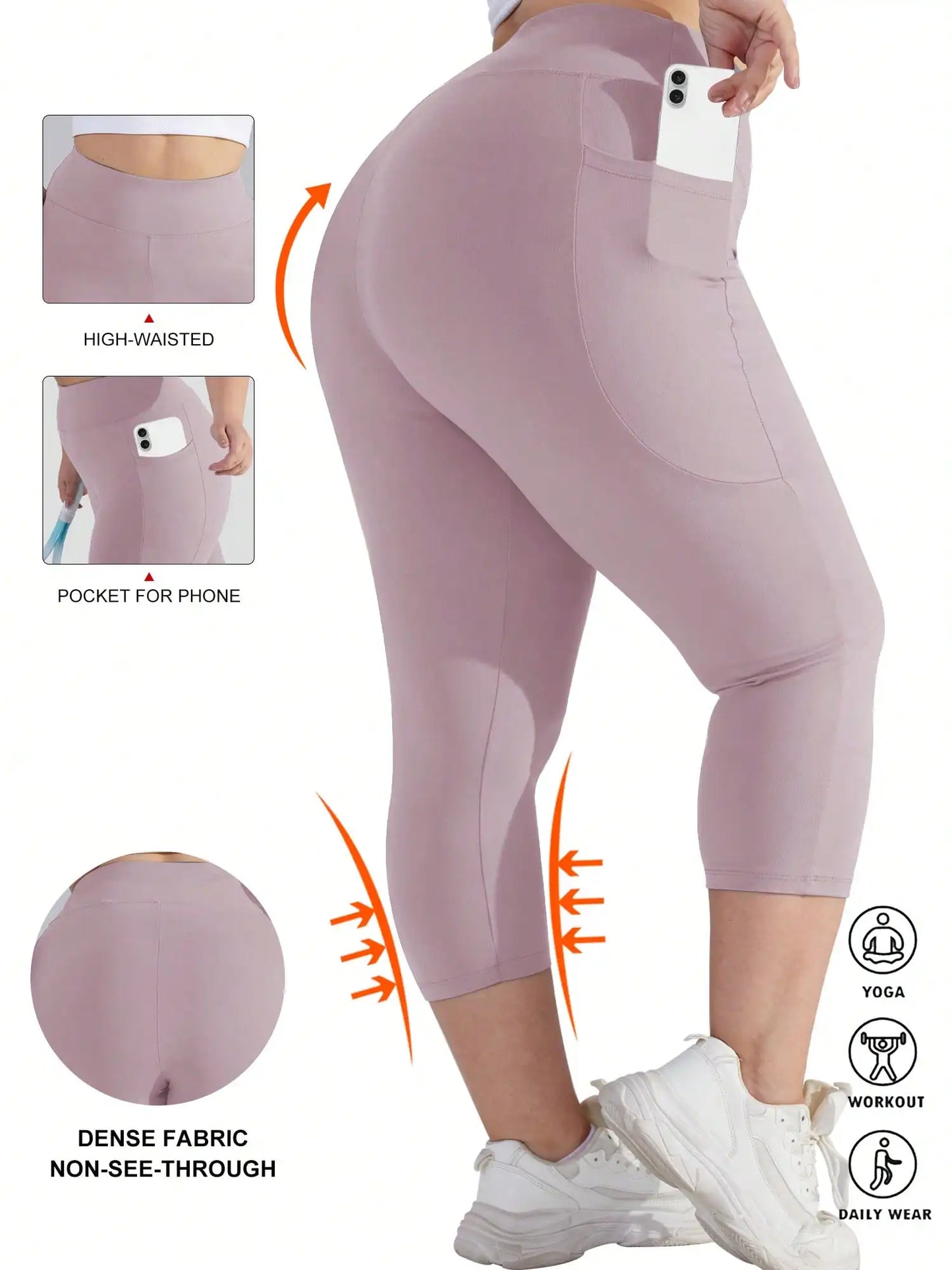 Womens Plus Size High Waist 7/8 Leggings With Side Pockets Stretch Yoga Pants