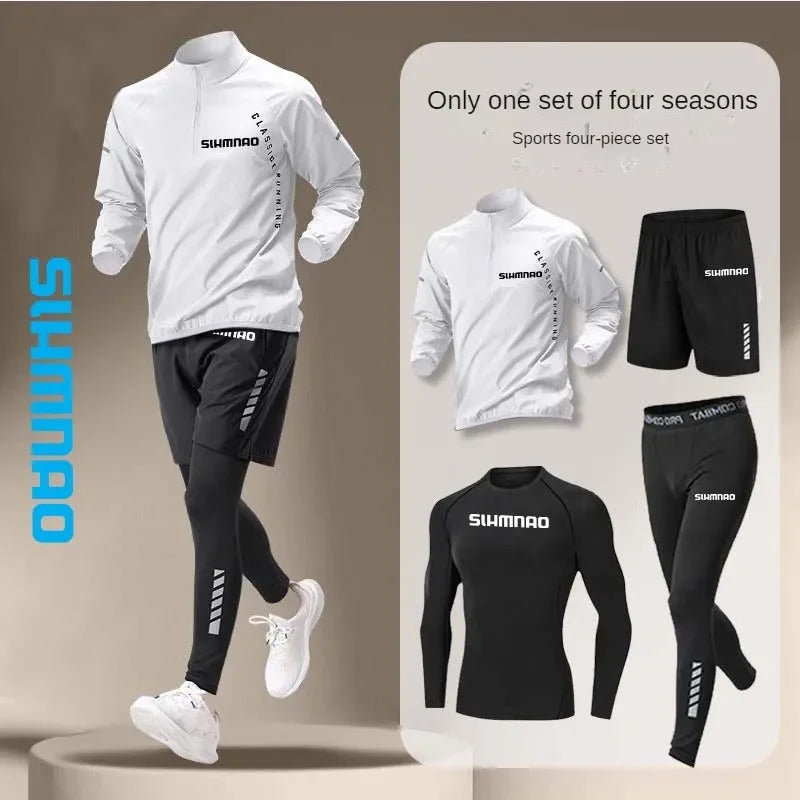 SLHMNAO Men's Ice Silk Quick-Dry Sports Suit Four-Piece Set