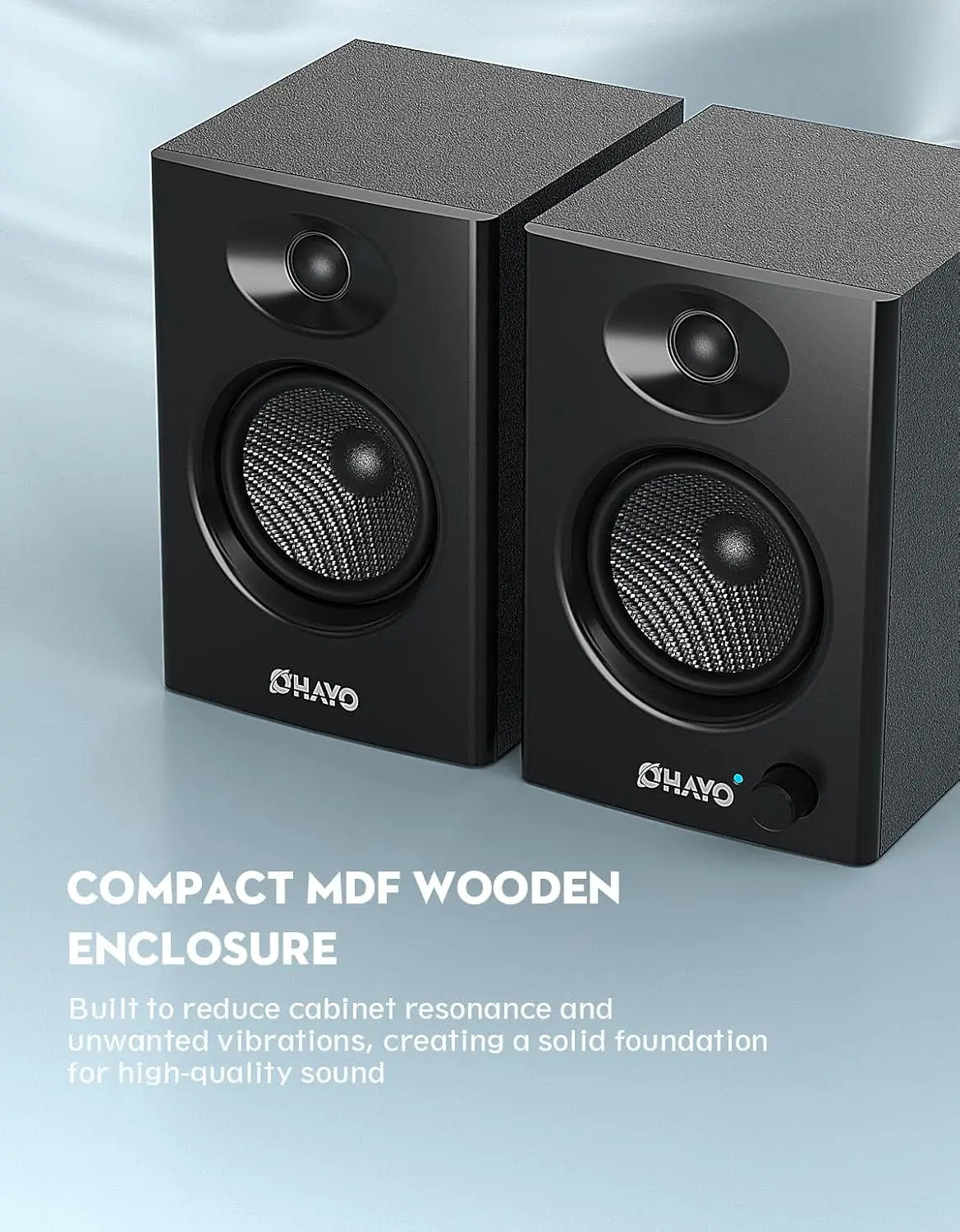 OHAYO Active Bluetooth 5.3 Bookshelf Speakers, 60W MDF Wooden Speaker Unit , 2.0 Computer PC Monitor Gaming Speakers,RCA/AUX/USB
