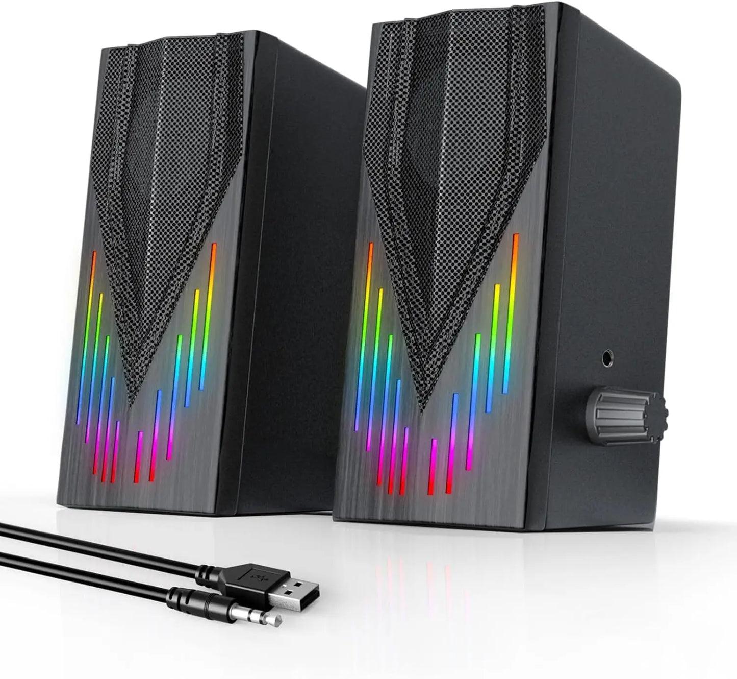 USB-Powered Computer Speakers with RGB Lights, Stereo Sound for PC/Laptop/Tablet