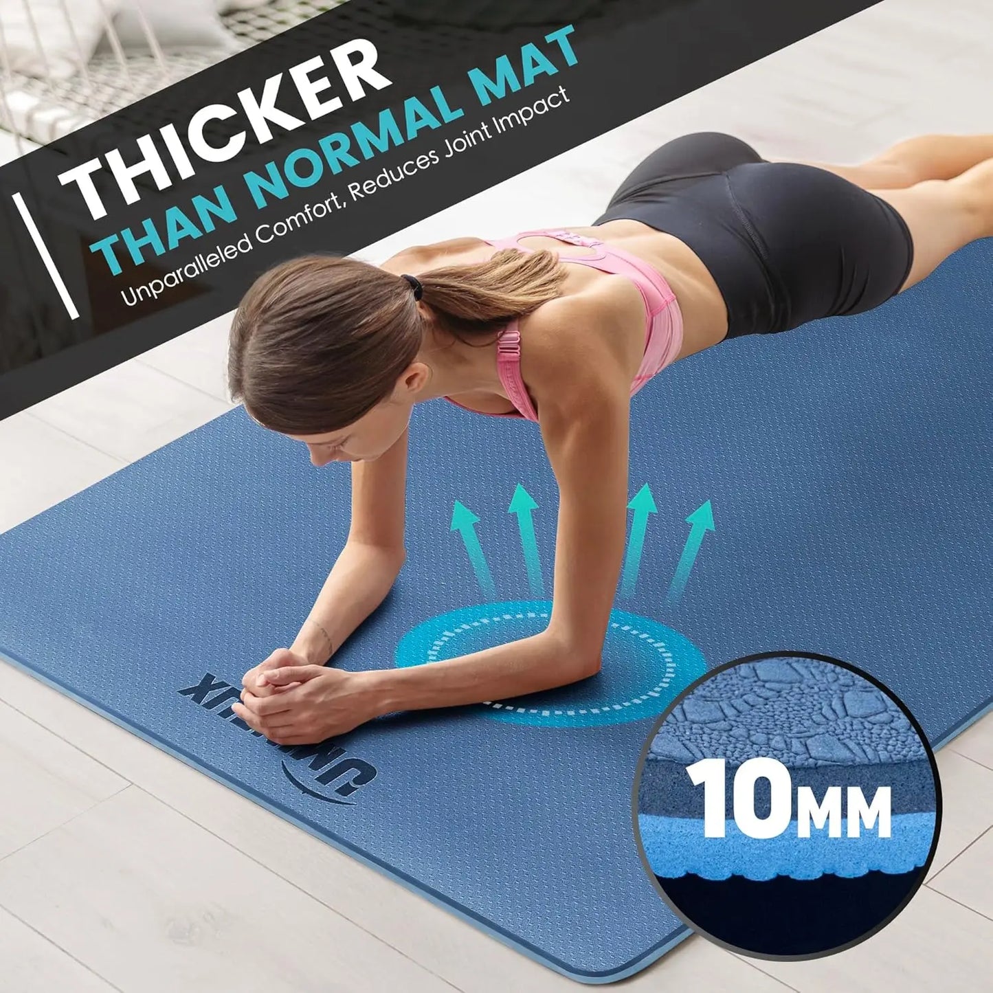Yoga Mat For Men And Women 1/4 & 2/5 Inch Extra Thick TPE Fitness Mat For Home Gym Workout, Non-Slip, Eco Friendly