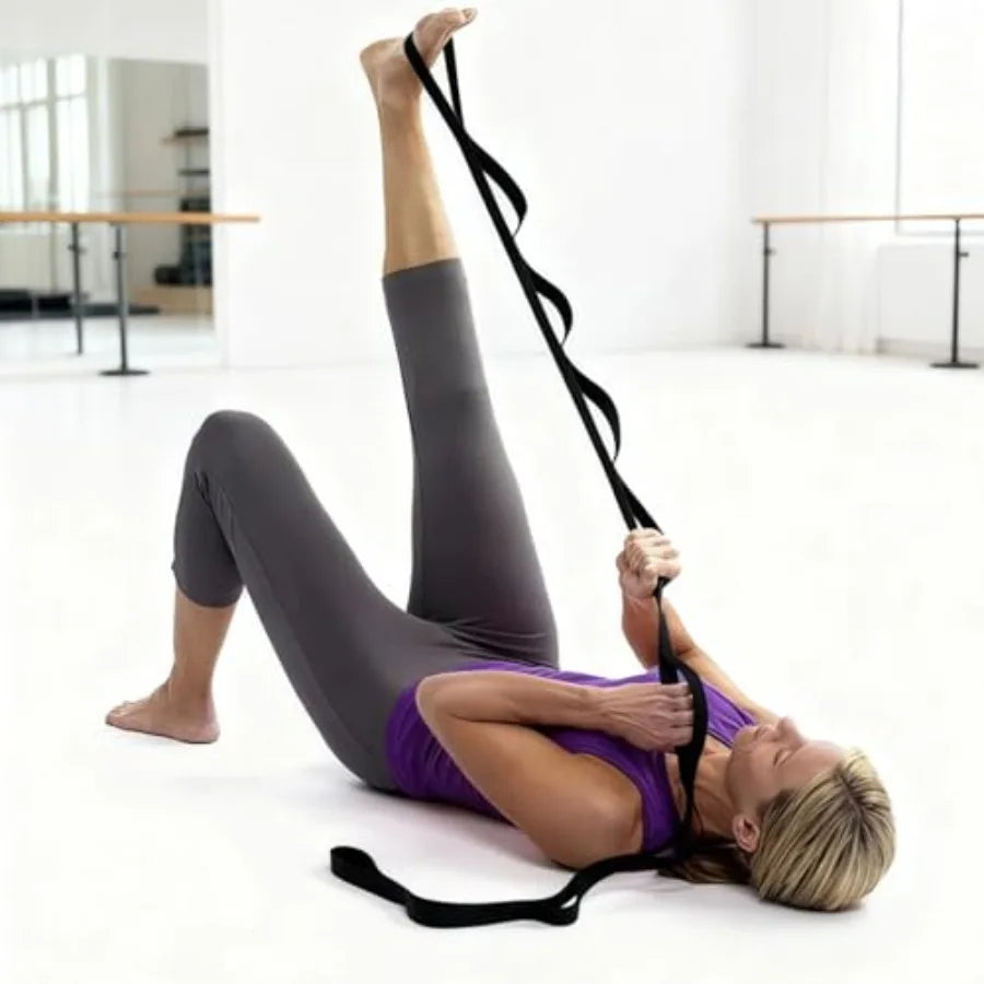 Yoga Straps for Stretching Non-Elastic Stretch Band with 10 Loops Durable Flexibility Strap in Black for Physical Therapy Pilat
