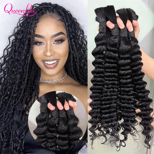 Queenlike Unprocessed Remy Human Hair Deep Wave Braiding Extensions