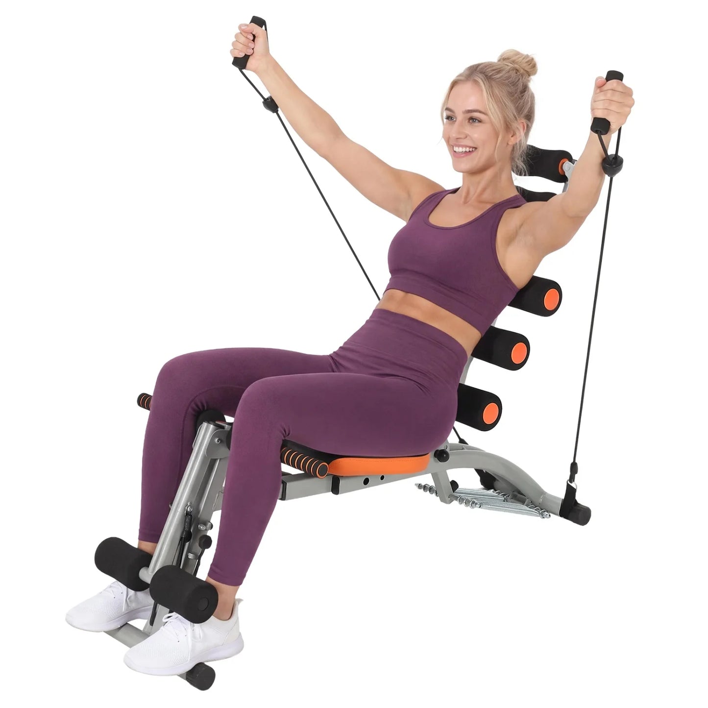 Adjustable Ab Bench with Resistance Bands for Core & Full Body Workout– Collapsible Sit-Up Bench,Home Gym Fitness Equipment
