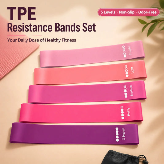 TPE Resistance Bands Set 5 Levels Non-Slip Exercise Booty Bands for Hip Legs Glutes Workout Yoga Fitness