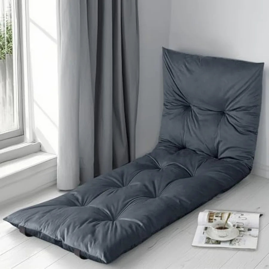 Floor Lounger Pillow Foldable and Tufted Design Long Floor Cushion for Yoga, Reading, Sleeping, Meditation, Elastic Band for Ro