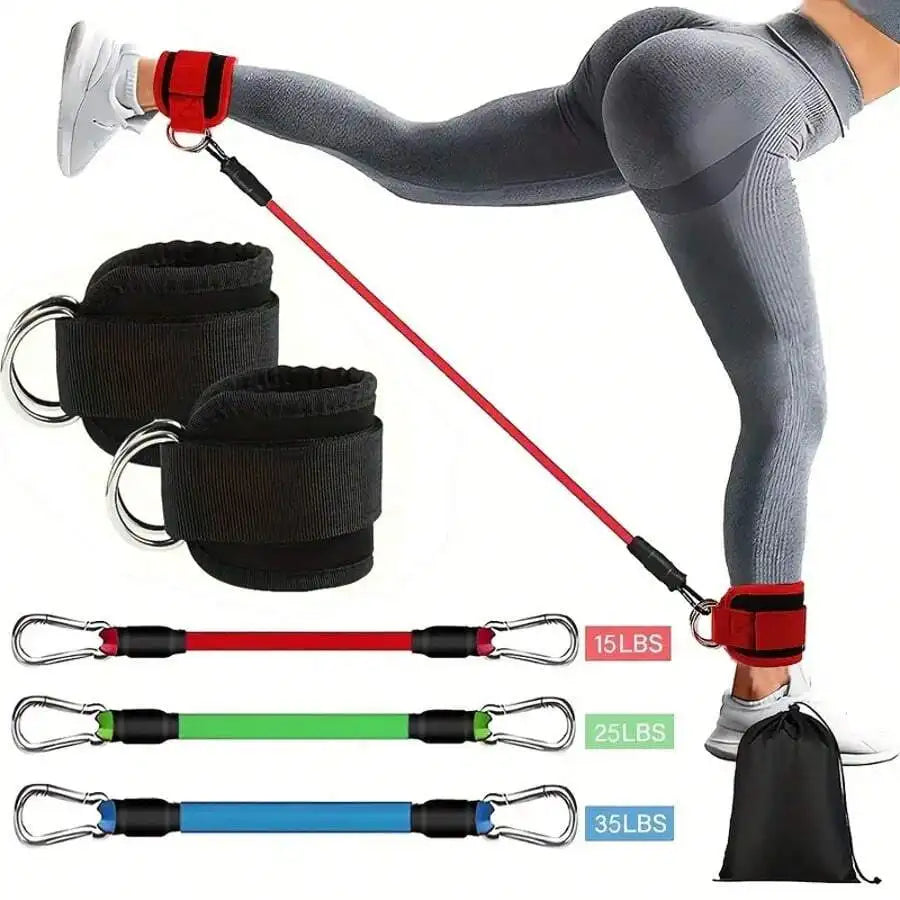 5pcs Ankle Resistance Bands Set – Adjustable Straps for Leg, Glute & Strength Training, Yoga Pull Bands with Carry Bag