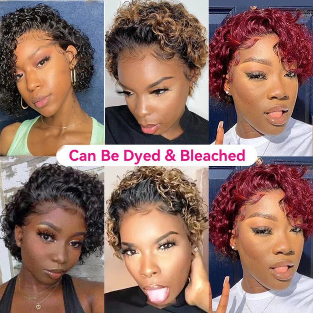 200% Destiny Short Pixie Cut Wig Peruvian Water Wave Human Hair Wigs For Black Women Deep Curly 13X1 Lace Front Wigs for Women