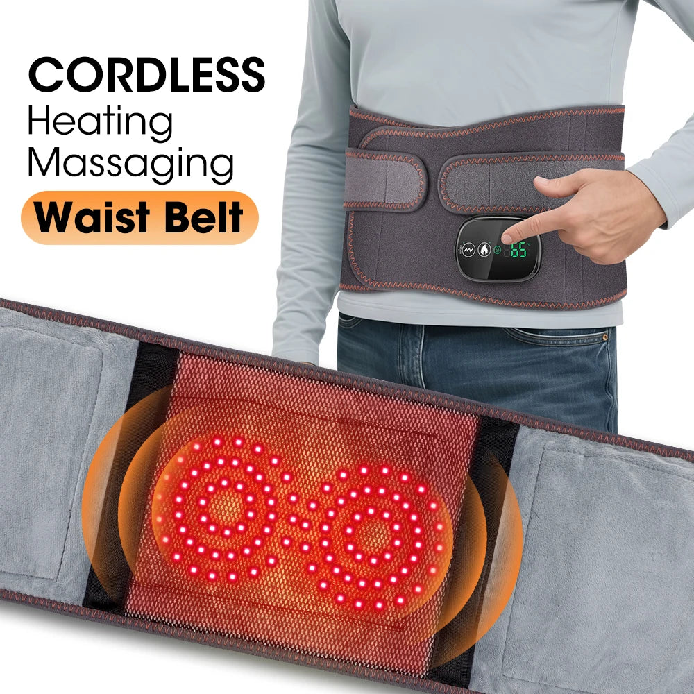 Heating Vibration Massager Belt, Dual Red Light Hot Compress Waist Support Brace Waist Back Massage Lumbar Support Belt