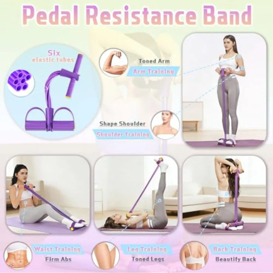 5 Pcs Resistance Bands Set, Foot Pedal Resistance Band with Handles, Workout Elastic Exercise Bands for Ab, Waist, Arm, Leg, Wo