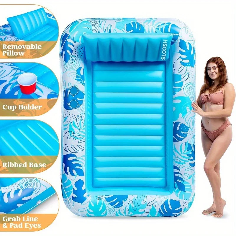 JOYFY 4 in 1 Suntan Tub Raft Floatie Inflatable Tanning Pool  70" x 46" Pool Floats Adult with Pillow for Water Party Gifts