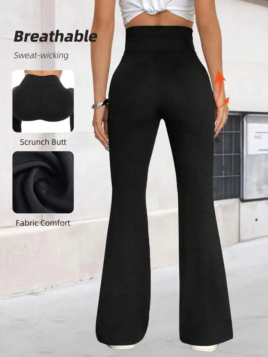[Extremely Soft] Criss-Cross Elastic Flare Pants, Minimalist High Waist Commuting & Yoga Pants, Sexy Casual Sports Leggings, Sin
